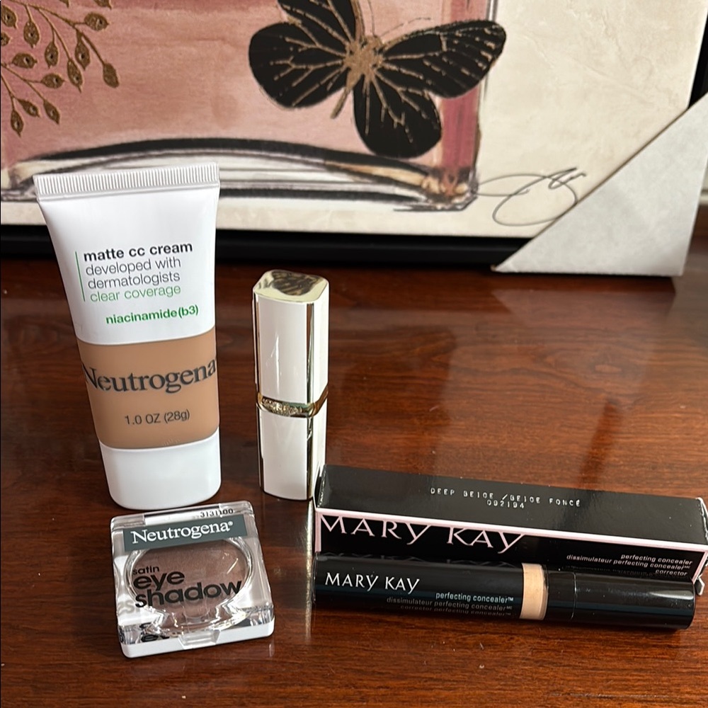 Mary Kay perfecting concealer,Neutrogena matte cc cream, eyeshadow & lipstick